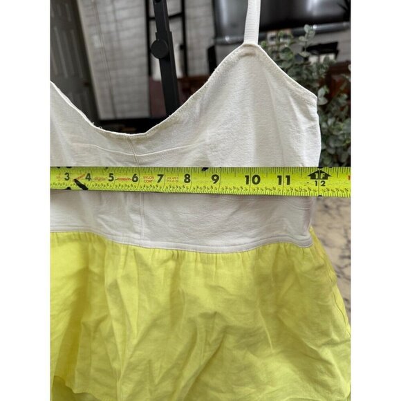 Theory White Neon Yellow Fit & Flare Spaghetti Strap Tank Top Womens Size Small - Picture 4 of 5